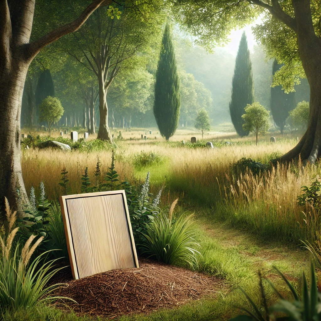 Cimetière naturel avec des arbres et un cadre paisible